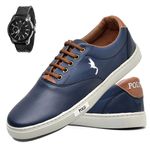 Kit Tênis Casual Masculino Homem Couro Ecologico Moderno Relogio