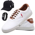 Kit Tênis Casual Masculino Homem Couro Ecologico Moderno Relogio Digital e Bone