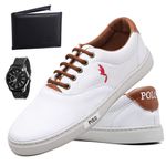 Kit Tênis Casual Masculino Homem Couro Ecologico Moderno Relogio e Carteira