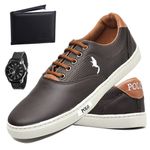 Kit Tênis Casual Masculino Homem Couro Ecologico Moderno Relogio e Carteira