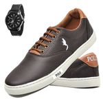 Kit Tênis Casual Masculino Homem Couro Ecologico Moderno Relogio