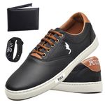 Kit Tênis Casual Masculino Homem Couro Ecologico Moderno Relogio Digital e Carteira