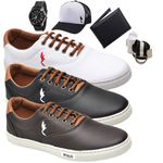 kit 3 pares Tênis Casual Masculino Homem Couro Ecologico Moderno Relogio Digital Carteira Cinto Meia e Boné