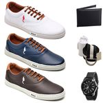 kit 3 pares Tênis Casual Masculino Homem Couro Ecologico Moderno Relogio Digital Carteira Cinto e Meia
