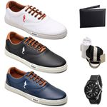 kit 3 pares Tênis Casual Masculino Homem Couro Ecologico Moderno Relogio Digital Carteira Cinto e Meia