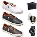 kit 3 pares Tênis Casual Masculino Homem Couro Ecologico Moderno Relogio Digital Carteira Cinto e Meia