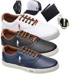 kit 3 pares Tênis Casual Masculino Homem Couro Ecologico Moderno Relogio Digital Carteira Cinto Meia e Boné