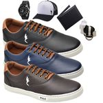 kit 3 pares Tênis Casual Masculino Homem Couro Ecologico Moderno Relogio Digital Carteira Cinto Meia e Boné