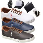 kit 3 pares Tênis Casual Masculino Homem Couro Ecologico Moderno Relogio Digital Carteira Cinto Meia e Boné