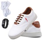 Kit Tênis Casual Masculino Menino Infantil Polo Blu Escola Tendencia Relogia Digital e Meia