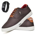 Kit Sapatenis Masculino Casual Cano Baixo Super Leve e Confortável Polo Blu Relogio Digital