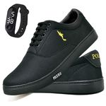 Kit Sapatenis Masculino Casual Cano Baixo Super Leve e Confortável Polo Blu Relogio Digital