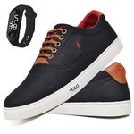 Kit Sapatenis Masculino Casual Cano Baixo Super Leve e Confortável Polo Blu Relogio Digital