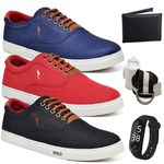 Kit 3 Pares Sapatenis Masculino Casual Cano Baixo Super Leve e Confortável Polo Blu Carteira Relogio Digital Cinto e Meia