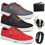 Kit 3 Pares Sapatenis Masculino Casual Cano Baixo Super Leve e Confortável Polo Blu Carteira Relogio Digital Cinto e Meia