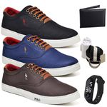 Kit 3 Pares Sapatenis Masculino Casual Cano Baixo Super Leve e Confortável Polo Blu Carteira Relogio Digital Cinto e Meia
