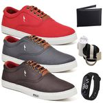 Kit 3 Pares Sapatenis Masculino Casual Cano Baixo Super Leve e Confortável Polo Blu Carteira Relogio Digital Cinto e Meia