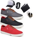 Kit 3 Pares Sapatenis Masculino Casual Cano Baixo Super Leve e Confortável Polo Blu Carteira Relogio Digital Cinto Meia e Bone