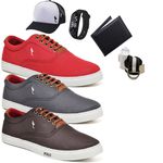 Kit 3 Pares Sapatenis Masculino Casual Cano Baixo Super Leve e Confortável Polo Blu Carteira Relogio Digital Cinto Meia e Bone