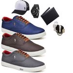 Kit 3 Pares Sapatenis Masculino Casual Cano Baixo Super Leve e Confortável Polo Blu Carteira Relogio Cinto Meia e Bone
