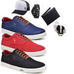 Kit 3 Pares Sapatenis Masculino Casual Cano Baixo Super Leve e Confortável Polo Blu Carteira Relogio Cinto Meia e Bone
