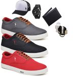 Kit 3 Pares Sapatenis Masculino Casual Cano Baixo Super Leve e Confortável Polo Blu Carteira Relogio Cinto Meia e Bone