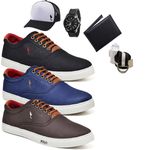 Kit 3 Pares Sapatenis Masculino Casual Cano Baixo Super Leve e Confortável Polo Blu Carteira Relogio Cinto Meia e Bone