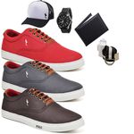 Kit 3 Pares Sapatenis Masculino Casual Cano Baixo Super Leve e Confortável Polo Blu Carteira Relogio Cinto Meia e Bone