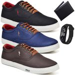 Kit 3 Pares Sapatenis Masculino Casual Cano Baixo Super Leve e Confortável Polo Blu Carteira e Relogio Digital