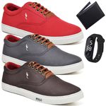 Kit 3 Pares Sapatenis Masculino Casual Cano Baixo Super Leve e Confortável Polo Blu Carteira e Relogio Digital