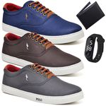 Kit 3 Pares Sapatenis Masculino Casual Cano Baixo Super Leve e Confortável Polo Blu Carteira e Relogio Digital