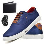 Kit Sapatenis Masculino Casual Cano Baixo Super Leve e Confortável Polo Blu Carteira e Relogio