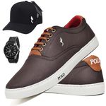 Kit Sapatenis Masculino Casual Cano Baixo Super Leve e Confortável Polo Blu Bone e Relogio
