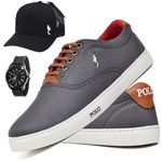 Kit Sapatenis Masculino Casual Cano Baixo Super Leve e Confortável Polo Blu Bone e Relogio