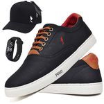 Kit Sapatenis Masculino Casual Cano Baixo Super Leve e Confortável Polo Blu Bone e Relogio Digital