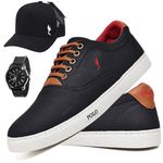 Kit Sapatenis Masculino Casual Cano Baixo Super Leve e Confortável Polo Blu Bone e Relogio