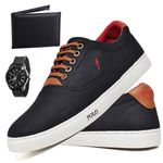 Kit Sapatenis Masculino Casual Cano Baixo Super Leve e Confortável Polo Blu Carteira e Relogio