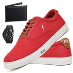 Kit Sapatenis Masculino Casual Cano Baixo Super Leve e Confortável Polo Blu Carteira e Relogio
