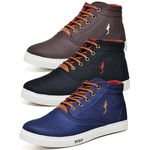 Kit 3 Pares Tenis Sapatenis Masculino Casual Botinha Cano Alto Confortavel Variedade Estiloso Polo Blu
