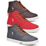 Kit 3 Pares Tenis Sapatenis Masculino Casual Botinha Cano Alto Confortavel Variedade Estiloso Polo Blu