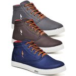 Kit 3 Pares Tenis Sapatenis Masculino Casual Botinha Cano Alto Confortavel Variedade Estiloso Polo Blu