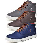 Kit 3 Pares Tenis Sapatenis Masculino Casual Botinha Cano Alto Confortavel Variedade Estiloso Polo Blu