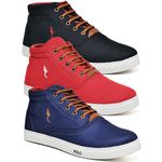 Kit 3 Pares Tenis Sapatenis Masculino Casual Botinha Cano Alto Confortavel Variedade Estiloso Polo Blu