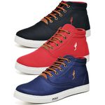 Kit 3 Pares Tenis Sapatenis Masculino Casual Botinha Cano Alto Confortavel Variedade Estiloso Polo Blu