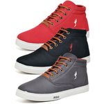 Kit 3 Pares Tenis Sapatenis Masculino Casual Botinha Cano Alto Confortavel Variedade Estiloso Polo Blu