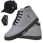 Kit Tenis Sapatenis Masculino Casual Cano Alto Confortavel Polo Blu Bone e Relogio
