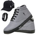 Kit Tenis Sapatenis Masculino Casual Cano Alto Confortavel Polo Blu Bone e Relogio Digital