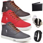 Kit 3 Pares Tenis Sapatenis Masculino Casual Botinha Cano Alto Variedade Polo Blu Carteira Relogio Digital Cinto e Meia 