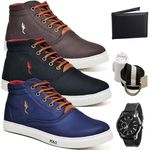 Kit 3 Pares Tenis Sapatenis Masculino Casual Botinha Cano Alto Variedade Polo Blu Carteira Relogio Cinto e Meia