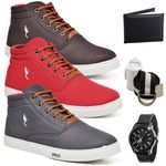 Kit 3 Pares Tenis Sapatenis Masculino Casual Botinha Cano Alto Variedade Polo Blu Carteira Relogio Cinto e Meia